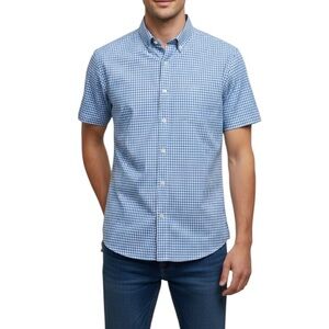 Vineyard Vines Men's Gingham Classic Fit Tucker Short Sleeve Shirt Medium Blue